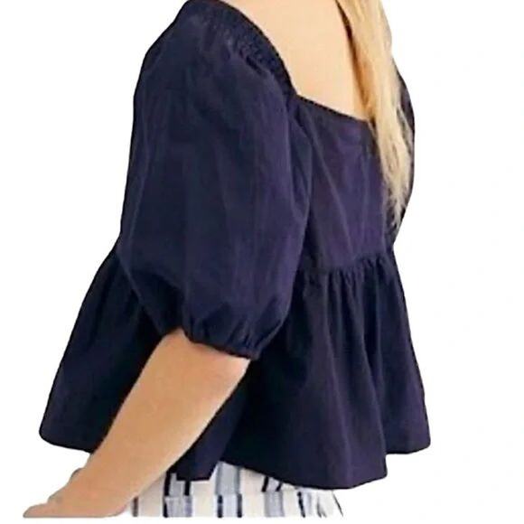 Free People Veronica Sweetheart Peplum Pure Cotton Blouse - Picture 4 of 10